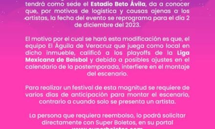 Por el Águila de Veracruz cambian fecha de Vera Flow Reggaeton Fest