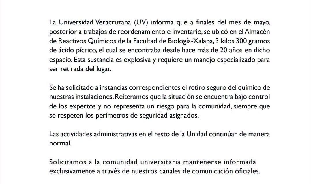 Localizan sustancia explosiva en Facultad de Biología de la UV; activan protocolos de seguridad