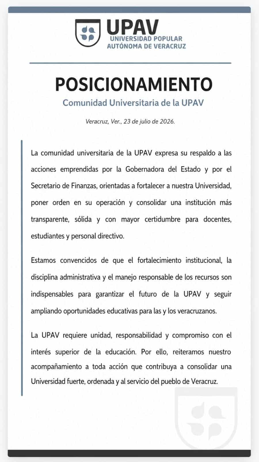 La Upav respalda acciones legales contra pasada administración
