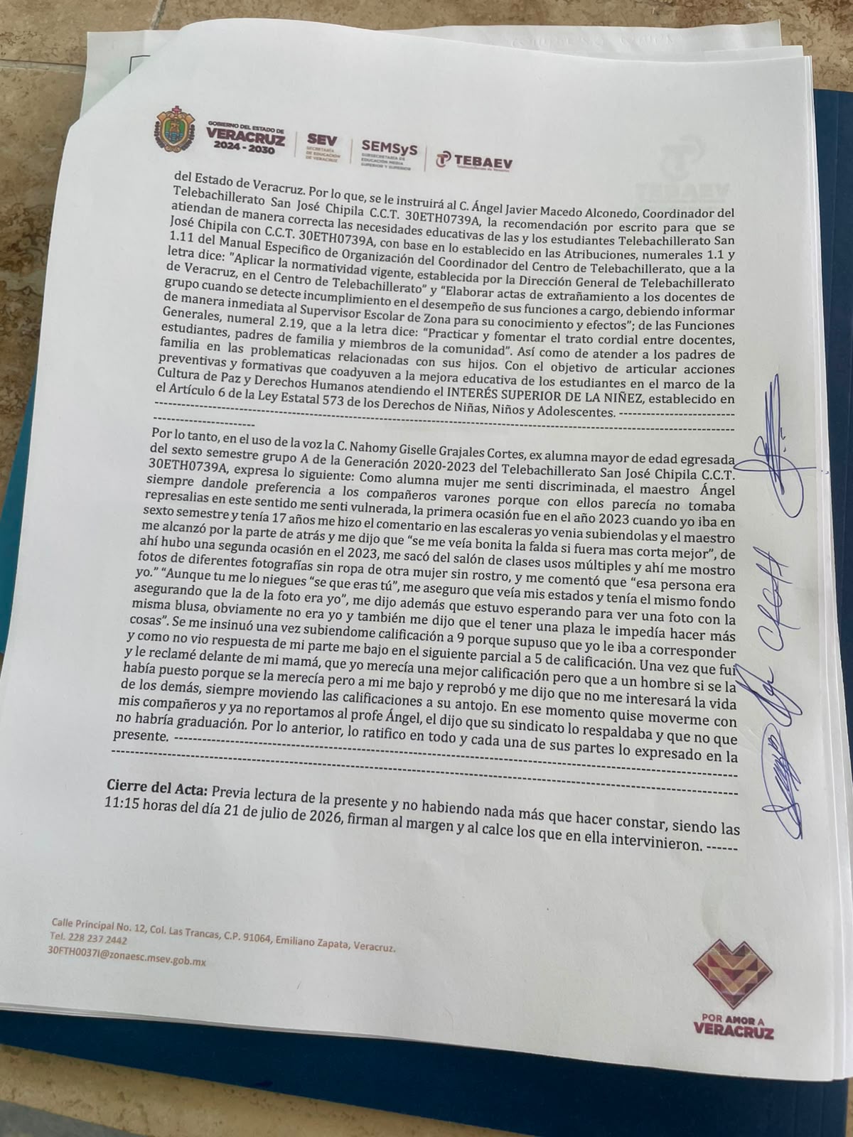 Exigen a la SEV investigar a coordinador de Telebachillerato en Puente Nacional por presunto acoso e irregularidades